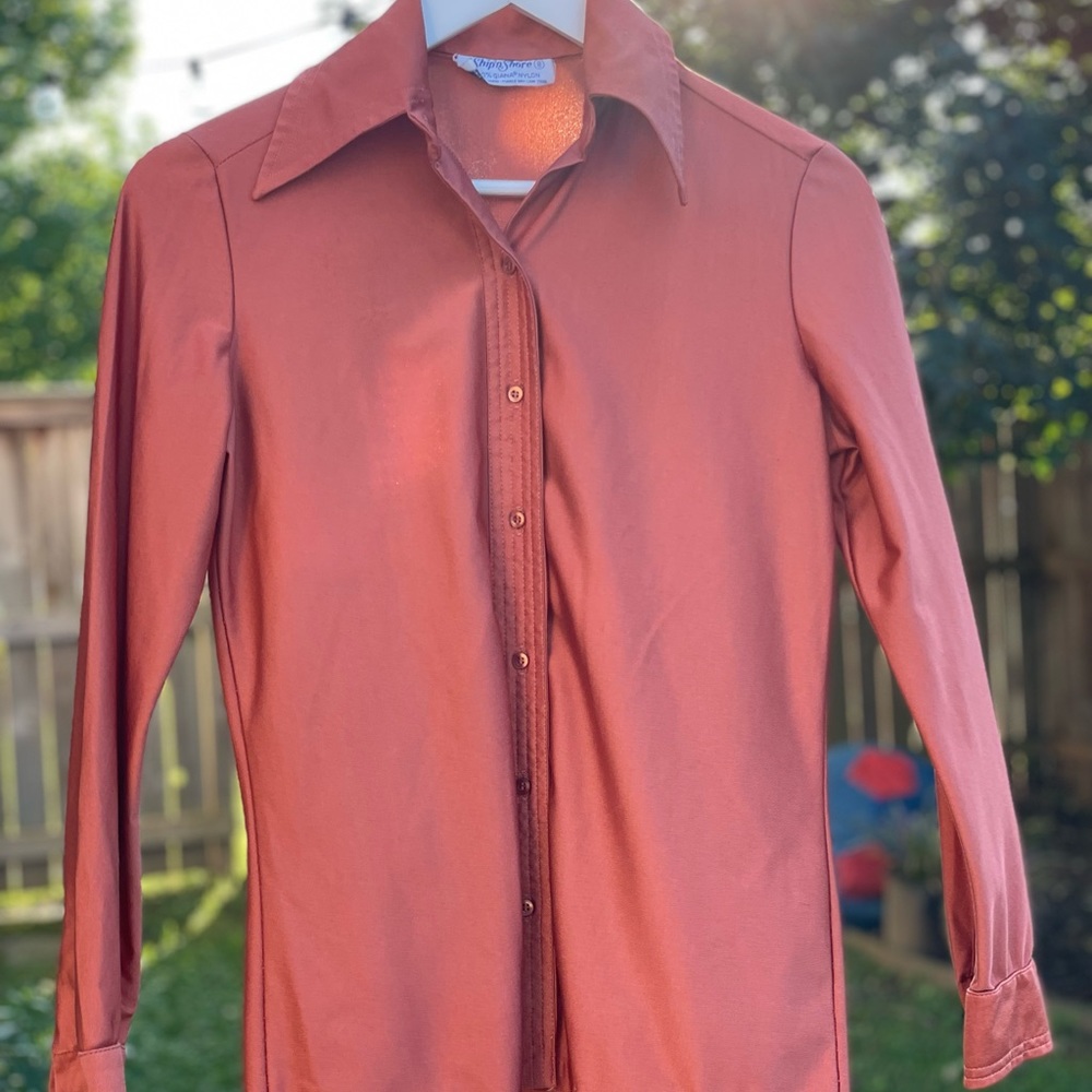 Vintage Ship’n Shore Rust Orange Butterfly Collar Blouse M